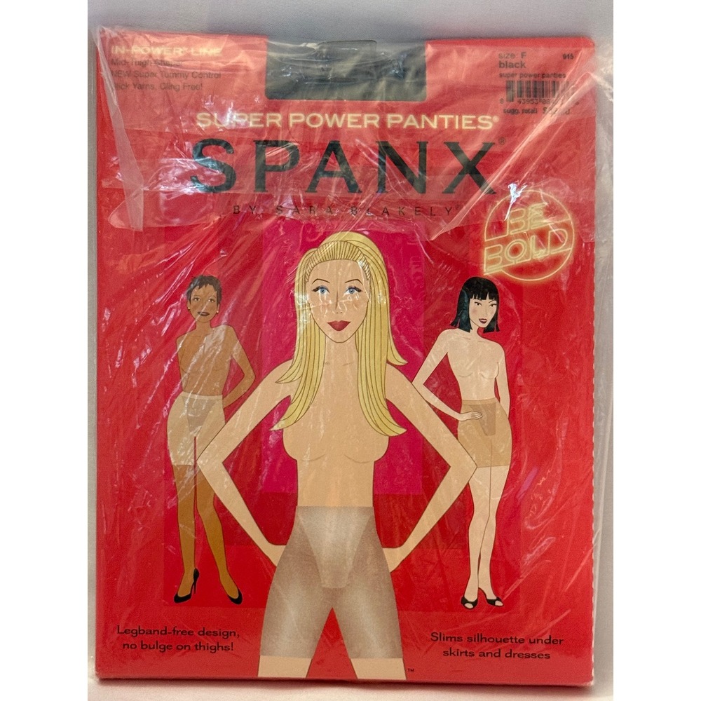 SPANX Super Power Panties Size F Black Mid Thigh Tummy Control Shapewear NIP